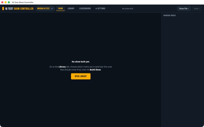 IQ Test Show Controller — the show view before a show is built